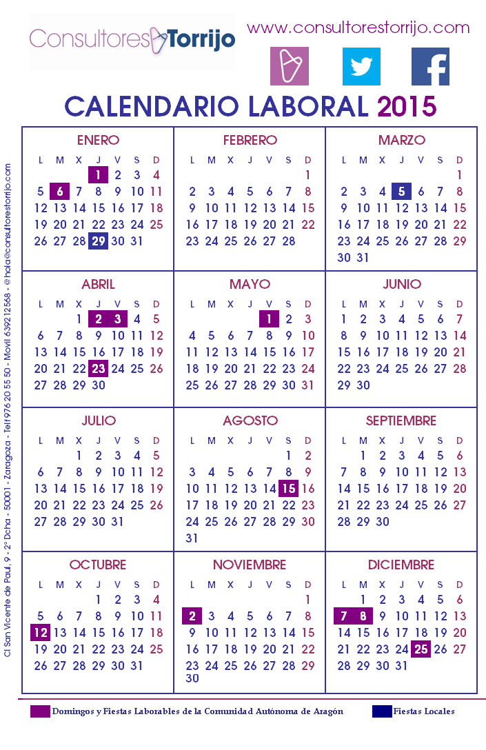 CALENDARIO LABORAL 2015 WEB